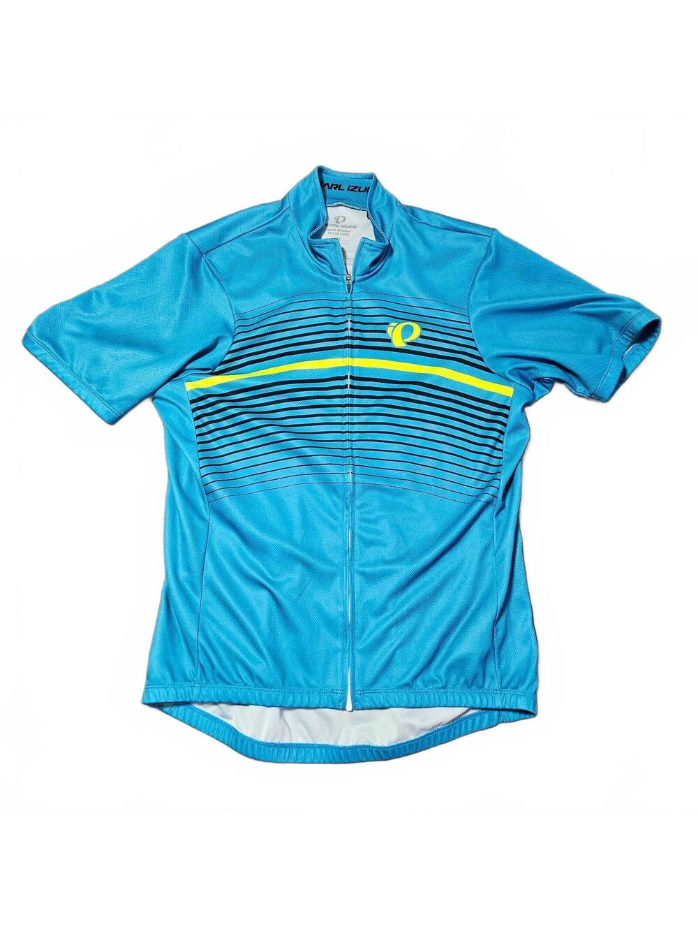 Pearl Izumi Mens Medium Blue Bike Cycling Jersey Green Striped Short Sleeve